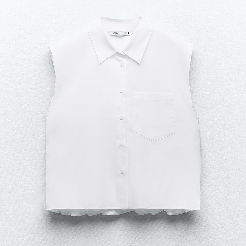 Zara White Sleeveless Button-Down Shirt